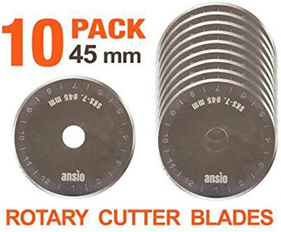 Rotary Cutter Blades 45mm x 10 Pack | Compatible with OLFA, Fiskars 45mm Rotary Cutter | Perfect for Quilting, Patchwork, Crafts and Sewing