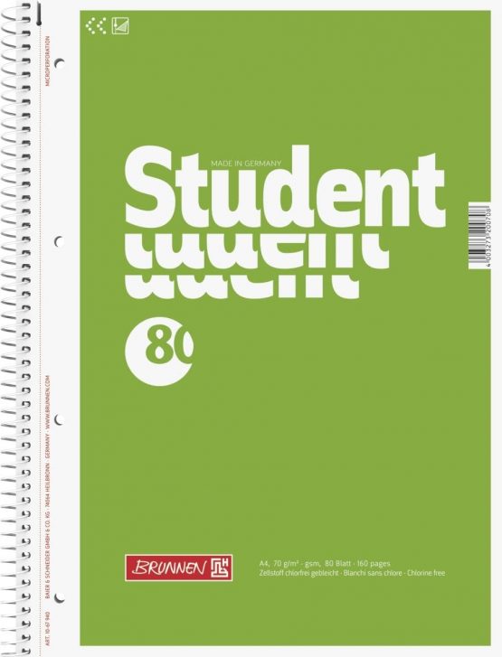 Brunnen Collegeblock Notepad Student, 4 Compartment, 70 g/m², A4 Spiral Notebook – 80 Sheets - Image 2