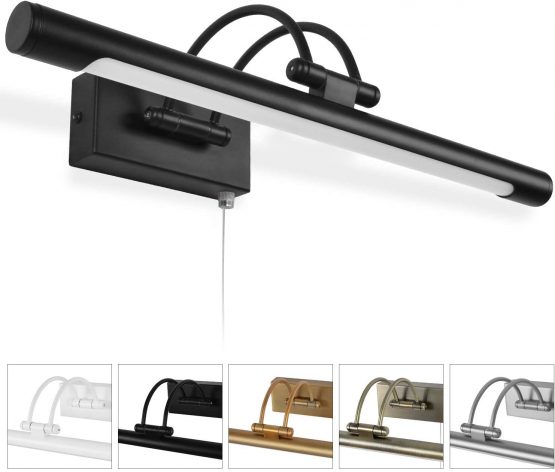 MantoLite Wall Sconce 8W,Bathroom Mirror LED Picture Light with Swivel Lamp Head and Pull Switch for Hotel Restaurant CRI90+, Arc Arm,3000K Warm White Bedside Reading Lamp Fixtures(Black 40CM)