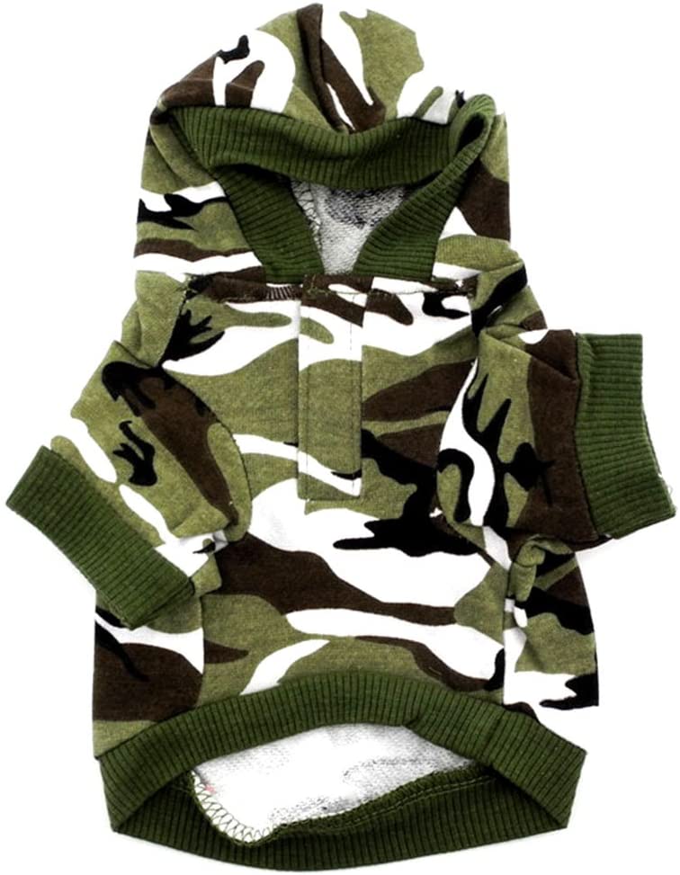 SMALLLEE_LUCKY_STORE Small Dog Camo Hoodie Shirt Chihuahua Clothes for Boys Puppy Tee Shirt for Cat Yorkshire Toy Poodle Green S - Image 2