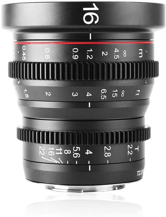 Meike 16mm T2.2 Manual Focus Wide Angle Fixed Prime Cinema Lens for M43 Micro Four Thirds MFT Mount Cameras and Cinema Camera BMPCC