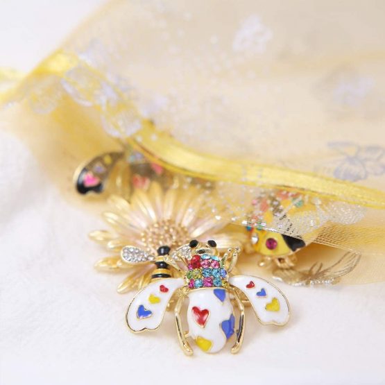 4 Pcs Bee Ladybird Enamel Brooch Rhinestone Crystal Beauty Clothes Collar Dress Scarf Bag Decoration Clip Lapel Pin for Women Gift Jewelry Accessories - Image 3