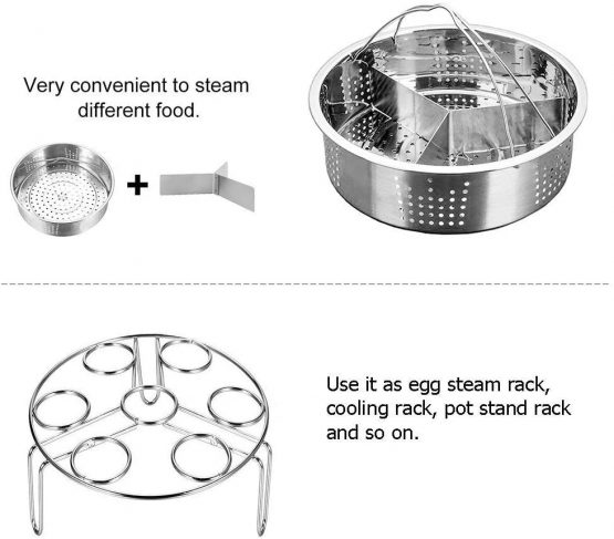 Smooce Pressure Cooker Accessories Steam Basket with Egg Steamer Rack, Divider, Fits Instant Pot 5,6,8 qt Pressure Cooker, Stainless Steel, Set of 3, Energy Class A + (0.5) - Image 4