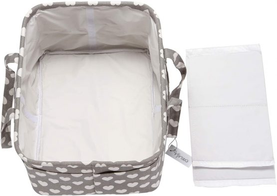 Hinwo Baby Diaper Caddy 3-Compartment Infant Nursery Tote Storage Bin Portable Car Organizer Newborn Shower Gift Basket with Detachable Divider and 10 Invisible Pockets for Diapers & Wipes (Heart) - Image 4