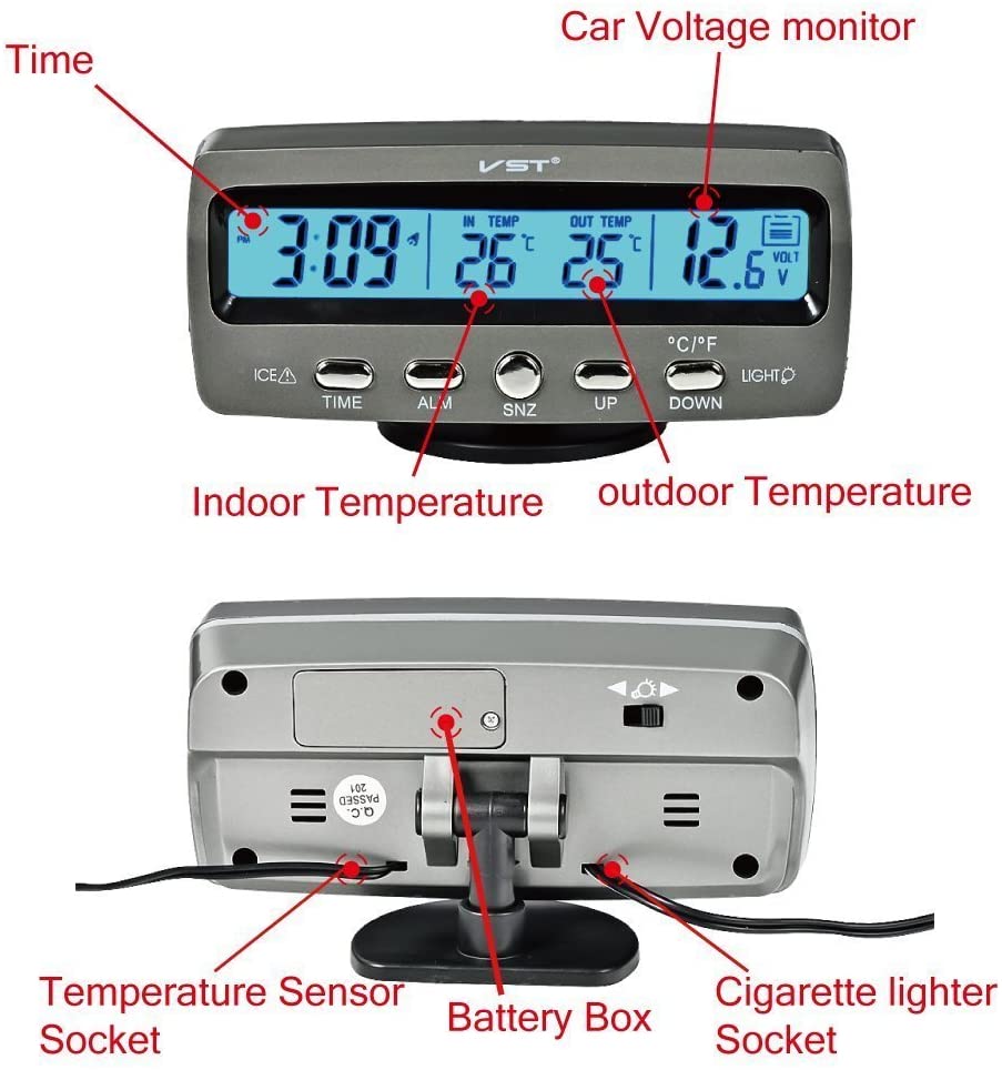 Itian Multifunctional 4 in 1 Car Digital Clock, In/Out Thermometer, Voltage Monitor - Image 2