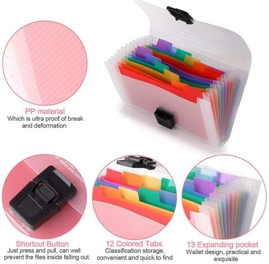 13 Pockets Accordion Receipt Organiser - A6 Mini Plastic Expanding Wallet for Bills, Coupons, Cards, Mini Expandable Portable Small Folder - Image 2