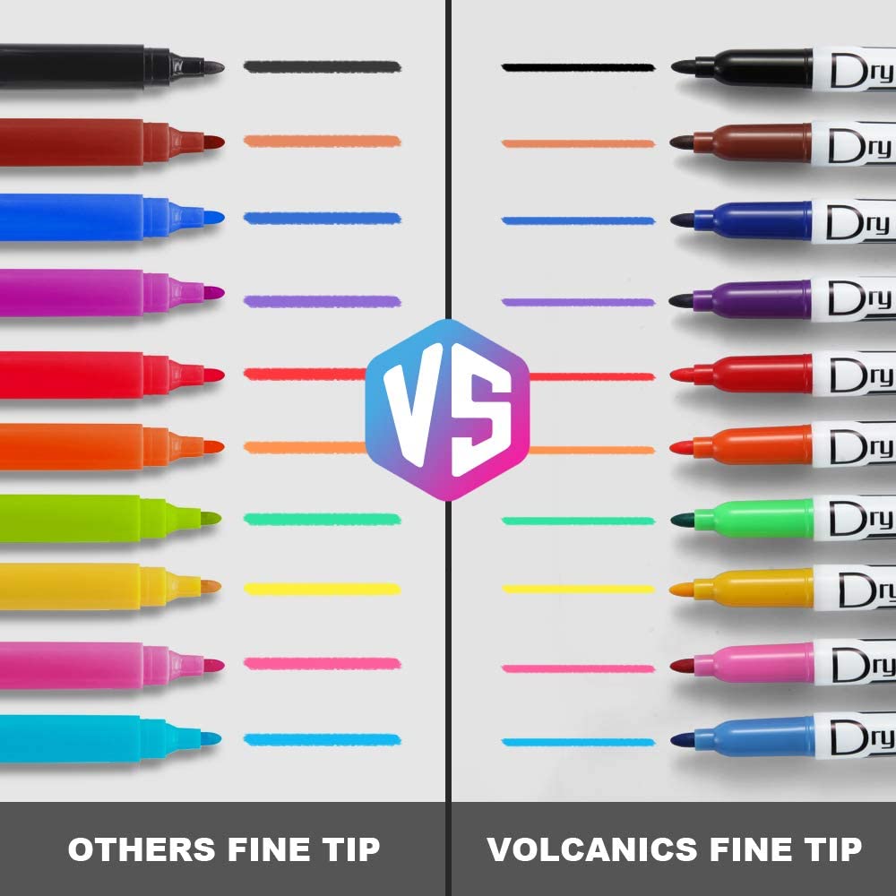 Volcanics Whiteboard Pens Low Odor Fine Whiteboard Markers Dry Wipe Pens Thin Box of 30, 10 Colours, 10 Colors, 1 count (Pack of 30) - Image 2