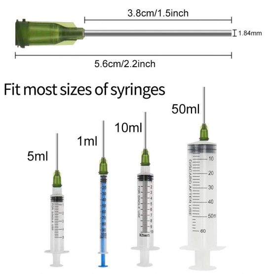 LYTIVAGEN 100 PCS Blunt Tip Syringe Needles 3.8cm 14G Dispensing Needle with Lure Lock Blunt Tip Needles for Refilling E-Liquid, Inks and Syringes (Green) - Image 2