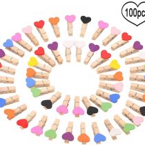 LIZHIGE Colorful Wooden Clips,100 pcs Mini Wooden Pegs, Mini Wooden Craft Clips,Photo Pegs for Craft and DIY Decoration, wedding pegs(Colored Heart)