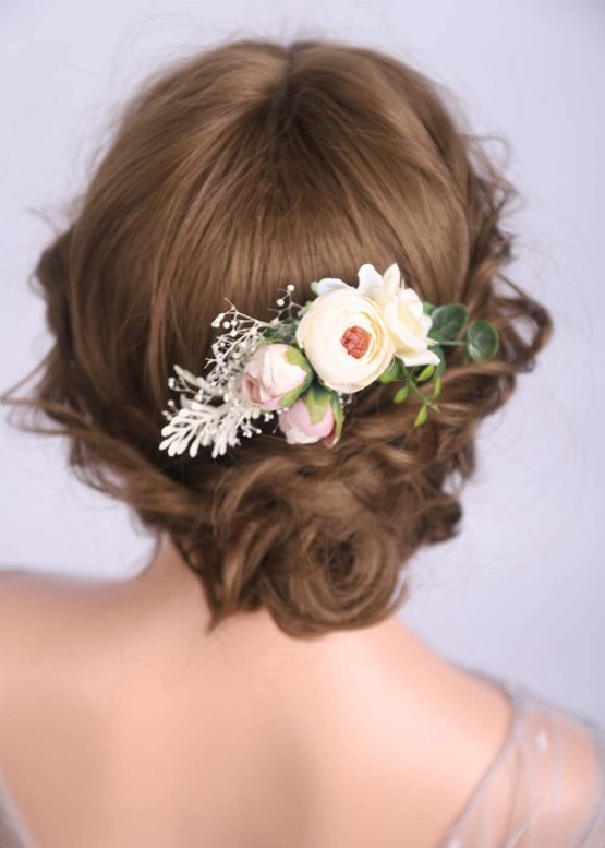 Deniferymakeup Champagne Bloomy Daisy Flower Hair Comb Rose Flower Wedding Bridal Photo Shoot Greenery Headpiece - Image 3