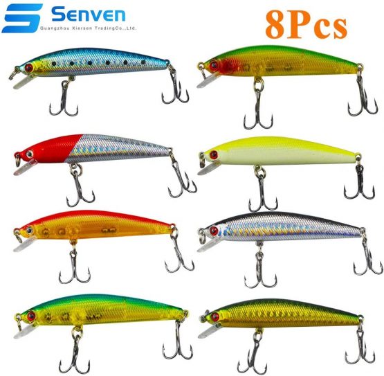 Senven Artificial Bait Minnow Fishing Lures Hard Baits Crankbaits Artificial Abs Lure For Bass Fishing Tackle, sea fishing bait and fresh water, artificial bionic rigid bait - 8Pcs