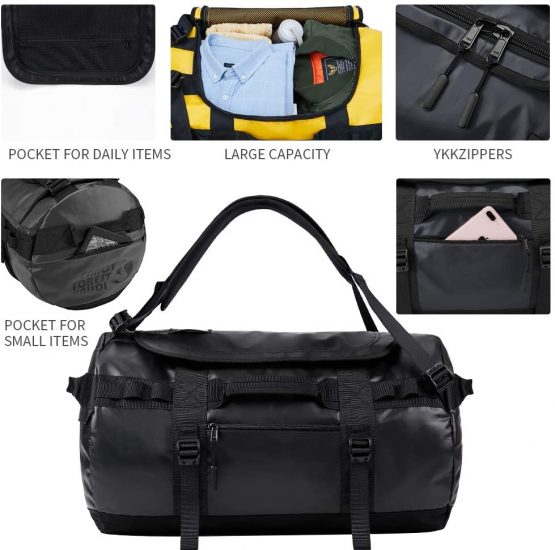KALIDI 50L Duffle Bag Sports Holdall Backpack Shoulder Bag Waterproof for Camping,Hiking,Travelling,Gym,53x32.5cm,Black - Image 3