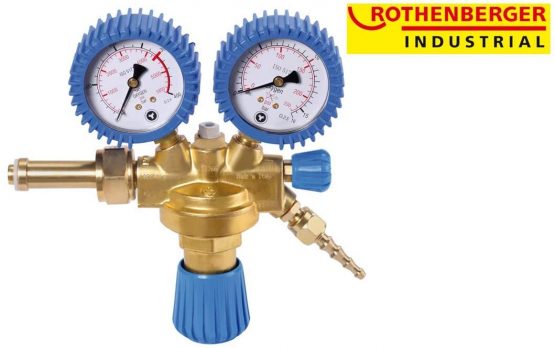 ROTHENBERGER Industrial Sauerstoff Druckminderer inkl. Flammenrückschlagventil mit 2 Manometern für Sauerstoff Mehrweg Flaschen 35634