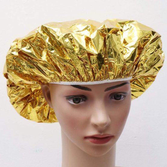 Minkissy 4pcs Aluminum Foil Cap Elastic Hair Coloring Cap Disposable Heat Shower Cap for Deep Conditioning Salon Spa (Golden Silver) - Image 3