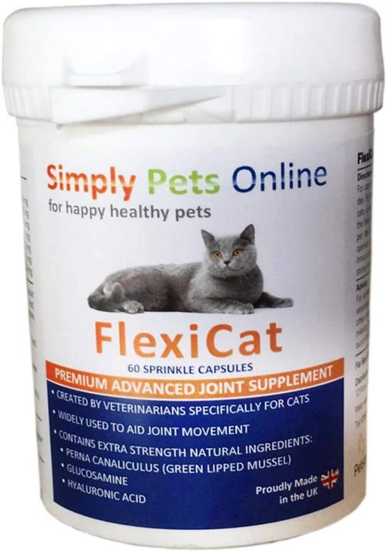 FlexiCat Cat Joint Supplement Capsules - UK Veterinarian Formulated - Extra Green Lipped Mussel, Glucosamine - 60 Sprinkle Capsules