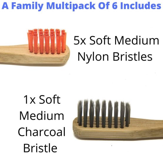 6 Bamboo Toothbrushes Medium Bristles | EcoSlurps | Premium Adult Manual Wooden Toothbrush Family Multipack | Eco Friendly & Plastic Free | Tree Planted with Each Sale (6, Multicolour) - Image 4
