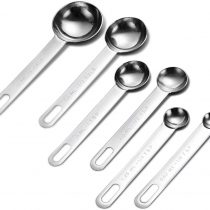 AOOSY 6-Piece Measuring Spoon Set Stainless Steel Spoon Round Durable Mirror Polished 1/8 TSP, 1/4 TSP, 1/2 TSP, 1 TSP, 1/2 TBLS & 1 TBLS Measure Spoons for Cooking Baking Silver