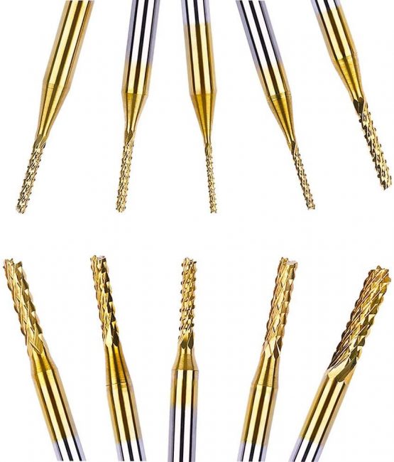 Bestgle 10Pcs 0.8-3.175mm Tungsten Carbide Titanium Coat End Mill Engraving Bits Milling Cutter Tool CNC Rotary Burrs Set, 1/8'' Shank - Image 2
