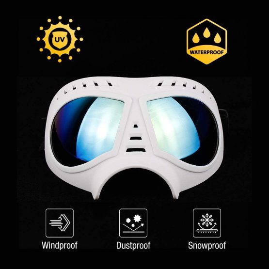 Namsan Dog Goggle UV Protection Dog Sunglasses Waterproof Windproof Adjustable Goggles for Middle/Large Dog-White - Image 3