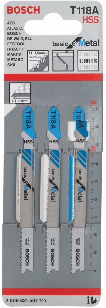 Bosch 3x T 118 A Basic for Metal Jigsaw Blade (for Steel sheets Steel sheets, Length 92 mm, Professional Accessory Jigsaw) - Image 2
