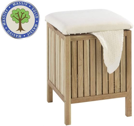 WENKO Bathroom and Household Norway-Stool, Walnut wood, Brown, 39 x 39 x 52 cm