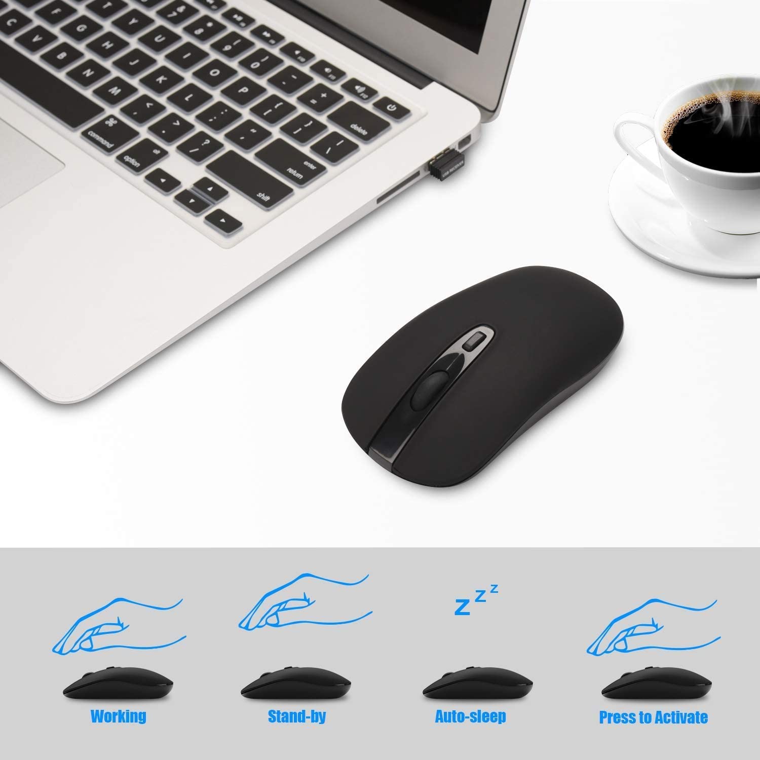 cimetech Wireless Mouse for Laptop Portable Slim Silent Design for Left & Right Hand Users, Storable Nano Receiver - Image 3