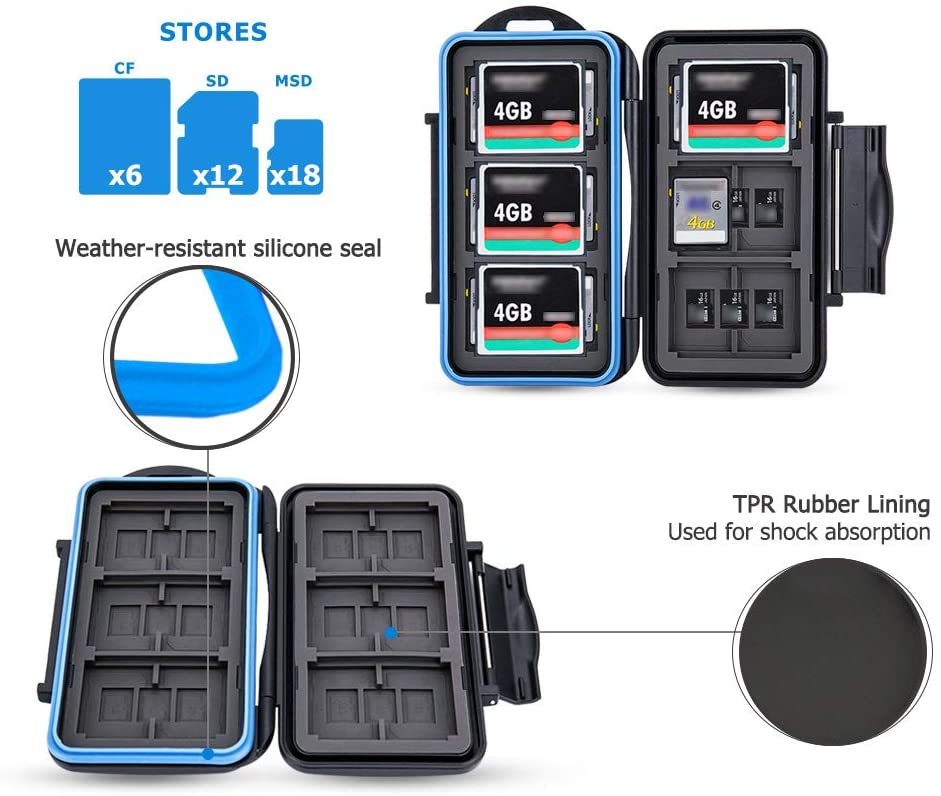 JJC Memory Card Case, SD Card Storage Box for 12 SD Cards + 18 Micro SD + 6 CF Compact Flash Cards (36 Slots)