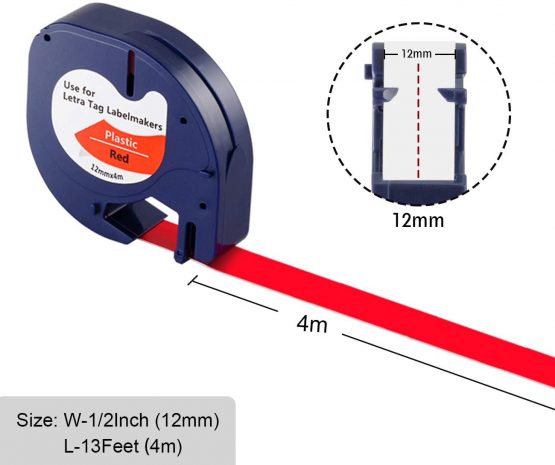6X LetraTag Label Plastic Label Tape for Dymo, 12 mm x 4 m Roll, Black on Transparent/White/Yellow/Red/Blue/Green, Replacement Dymo Clear Label Tape - Image 2