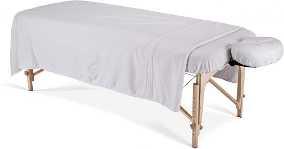 EarthLite Professional Flannel Massage Table Sheets Set - Durable, Soft, Luxurious Comfort, Double-Napped Top Sheet, Fitted Sheet & Crescent Cover