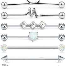 LAURITAMI Piercing Industrial Bars Scaffold 14G 38mm Surgical Steel Helix Cartilage Earrings Barbell Crystal Gem Women Men