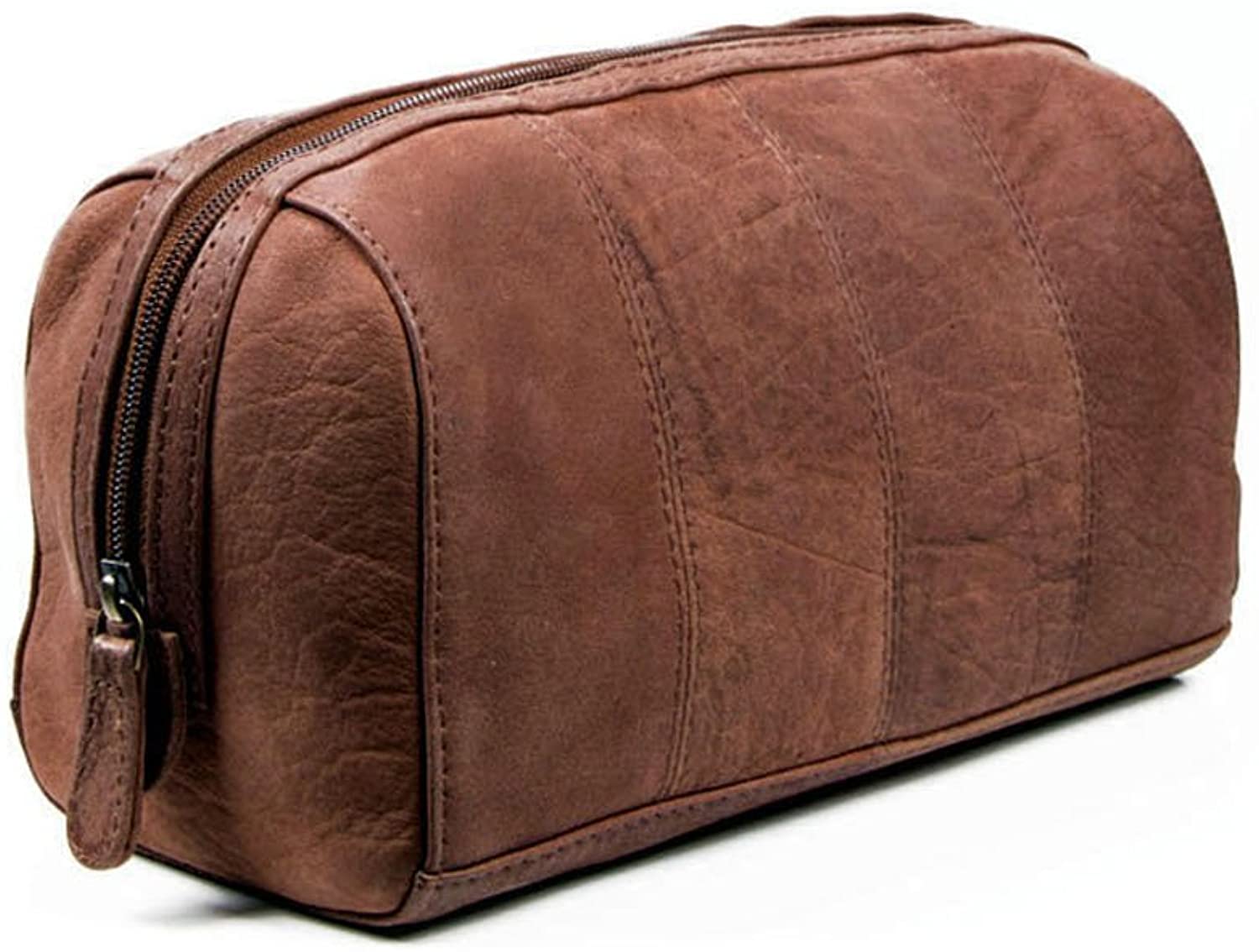 Men's Brown Discoverer Leather Toiletry Bag with Waterproof Lining - Image 2