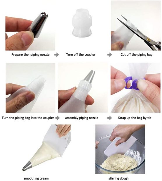 205 Pcs Clear Plastic Pastry Icing Bag Set,200 Pcs 12 inch Piping Bag+4 Icing Bag Ties+1 Icing Smoother,Fit All Nozzles & Couplers,for Cake Decoration, Cookies, Dessert - Image 4