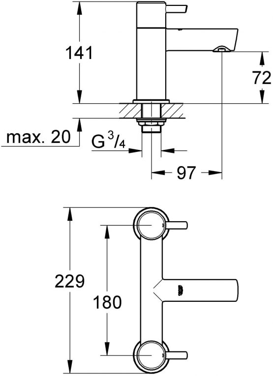 GROHE 25102000 | Concetto 2-Handled Bath Filler - Image 3