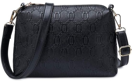 MORGLOVE New Fashion Women PU Leather Handbag Messenger Bag Shoulder Bag Tote Bag Bear Key Chain Card Purse in Black （4 Pcs Set） - Image 4