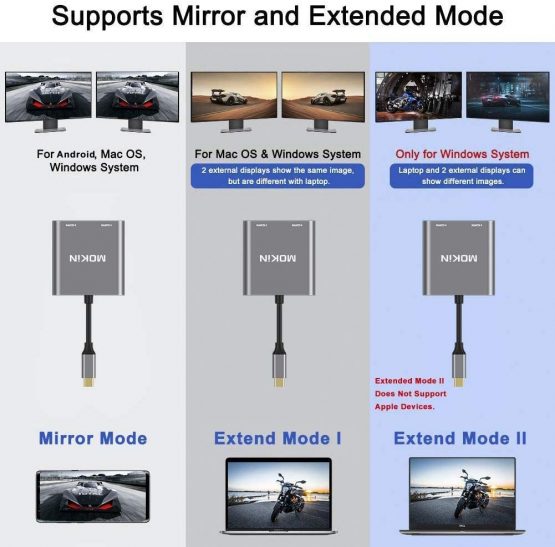USB C to Dual HDMI Adapter, USB Type C to Dual Monitor HDMI Adapter 4K@60HZ for MacBook Pro 2020-2016,MacBook Air 2020-2018,Chromebook Pixel,LenovoYoga 720/730,Surface Book 2 etc - Image 3