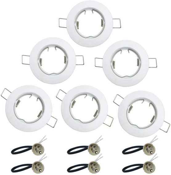 KingYH 6 Pack Round Recessed Spotlights Trim Ring Fitting GU10 Light Mounting Frame with GU10 Lamp Holder for Ceiling Spotlight MR16 and 50mm Bulb Halogen Light Fitting Silver
