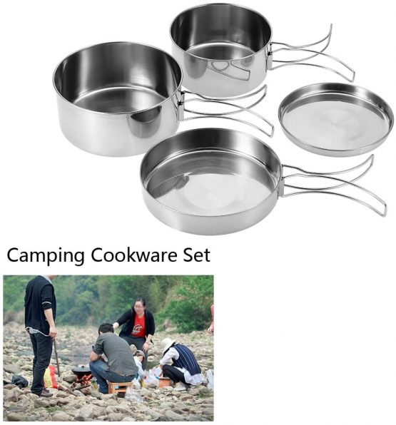 Dilwe Cookware Set Lightweight Handle Stainless Steel Pot Set Equipment 4 Pieces Cookset for Hiking Outdoors - Image 4
