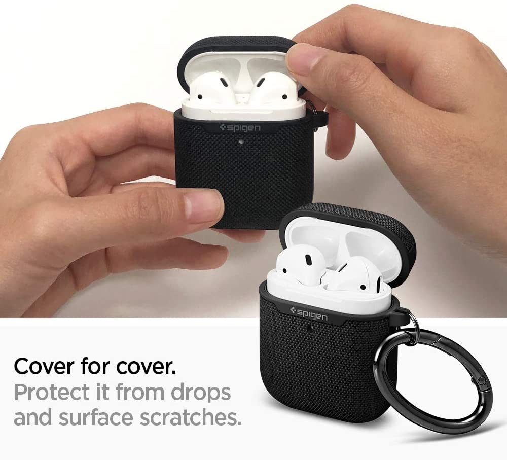 Spigen Urban Fit Designed for Airpods 1 & 2 Case with Keychain, Fabric Airpods Case - Black, 0 - Image 4