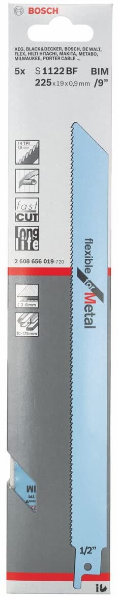 Bosch Professional 2608656019 S1122BF Saber Saw Blade Flexible for Metal 29cm x 5cm x 1cm, Blue, Pack of 5 - Image 2