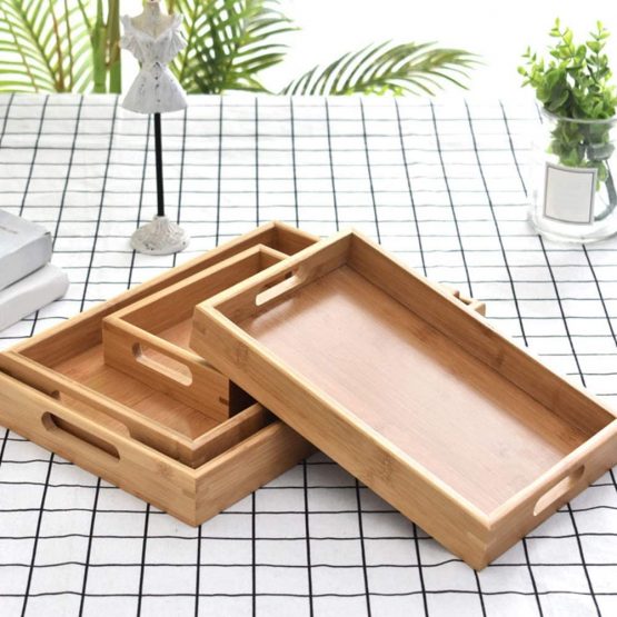 PURATEN Wooden Serving Tray with 2 Handles - Wood Ware Tray Tea Rectangular Home Water Kitchen Trays - Medium 30 X 20 X 4cm - Image 3