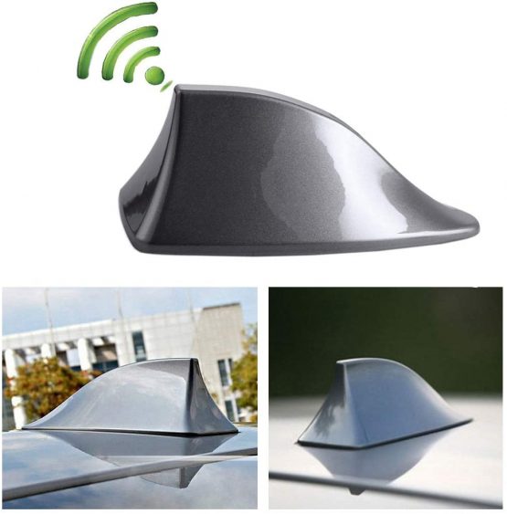 Heart Horse Shark Fin Antenna Universal Car Antenna Aerial FM Radio Signal with Adhesive Base Waterproof (grey)