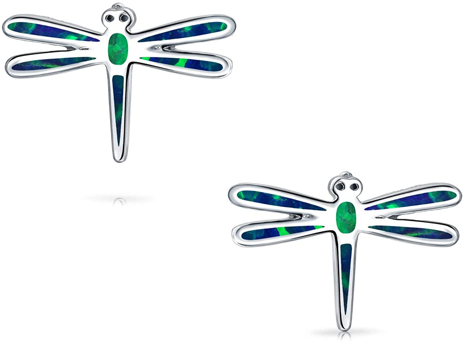 Blue Created Opal Garden Insect Summer Dragonfly Firefly Stud Earrings For Women For Teen .925 Sterling Silver - Image 2