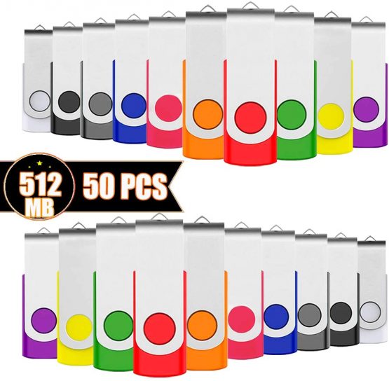 EASTBULL 512MB Memory Stick 50 Pack USB 2.0 Flash Drives Bulk USB Sticks Swivel Thumb Drive Pen Drive (512MB 10-Multicolor)