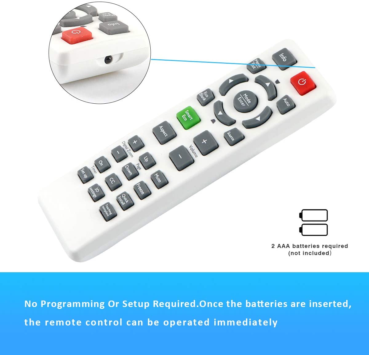 Aimdio RCX022 Projector Remote Control for BenQ W1070 W1080ST TH680 TH681 TH682ST MH630 MH680 MH530 TH530 MS527 MW529 MS524 MW526E TW526 TW529 MS517H MW526 MS506 MX528 MS517 LW21 LX20 Controller - Image 3