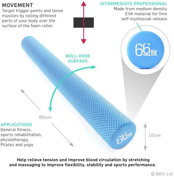 66fit EVA Foam Roller 10cm x 90cm - Physio Pilates Yoga Trigger Point Massage - Image 2