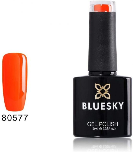 Bluesky Autumn Gel Nail Polish, Electric Orange 80577, Bright, Light, Neon, Orange, Tangerine Long Lasting, Chip Resistant, 10 ml (Requires Drying Under UV LED Lamp)