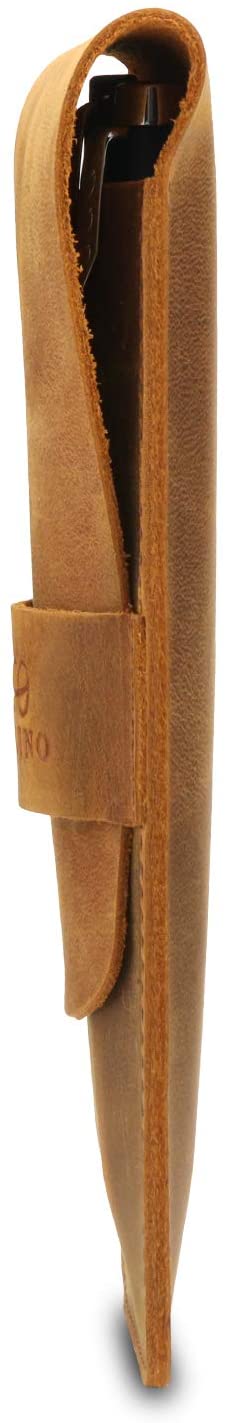 LONDO Genuine Leather Pen and Pencil Case with Tuck in Flap, Stationery Bag, Camel - Image 4