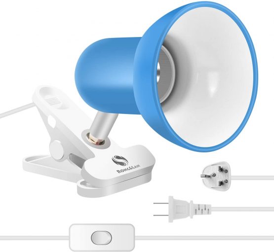 Clip on lamp,360 ° Rotating Clip Book Light Portable Reading lamp, Clip in The Desk/Table/Double Bed/Cabinet Lighting (Desk lamp,Seven Colors for Your Choice) (Blue)