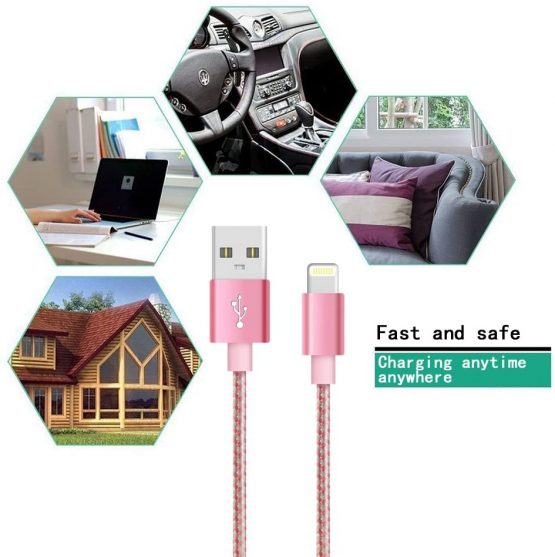 iPhone Charger Cable Lightening Cable [MFi Certified] 3M/10FT (Rose Gold) Charging USB Syncing Data Nylon Braided Cord Compatible with iPhone 11/Xs/Max/XR/X/8/8 Plus/7/7 Plus/6/6S/6 Plus/5S/SE - Image 4