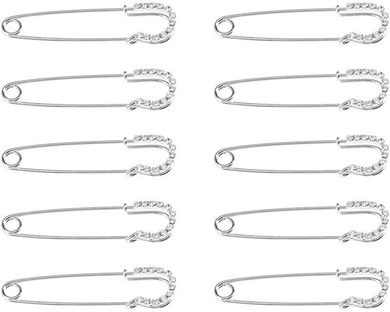 Healifty 10pcs Women Crystal Safety Pin Large Brooch Rhinestone Pins Decorative Jewelry Pins for Hats Clothes Pants Dress Sweaters